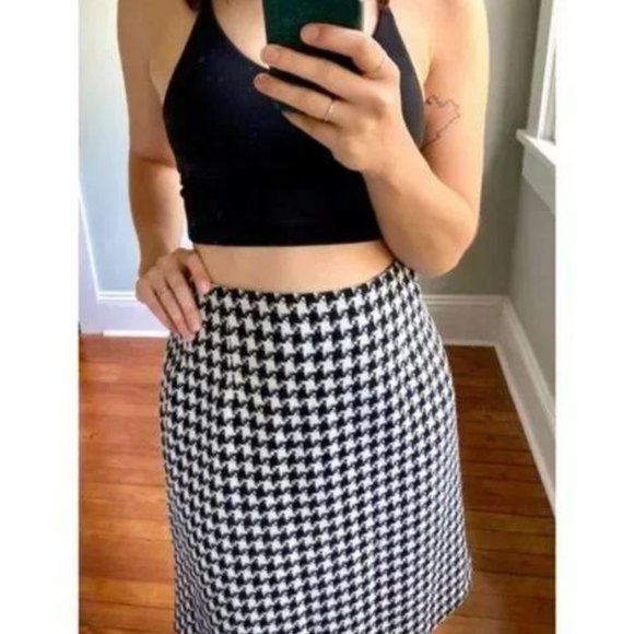 Vintage Houndstooth Checked Black White Punk Preppy Wool Pencil Skirt - Picture 2 of 6